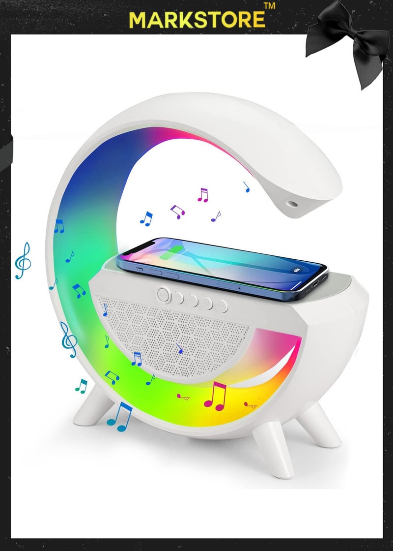 مارك ستور شاحن لاسلكي، مصباح طاولة ذكي LED، مصباح جو متغير اللون RGB، ضوء ليلي خافت مع مزامنة الموسيقى، مكبر صوت بلوتوث، ضوء مزاج ذكي لغرفة النوم - Image 1